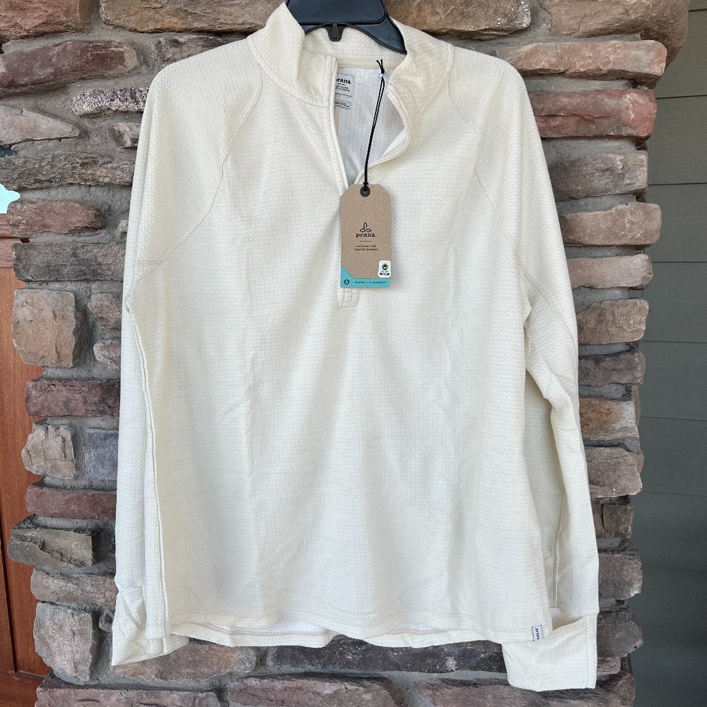 prAne Wensley Waffle Knit 1/2 Zip LS Sustainable XS Snowflake Ivory NWT